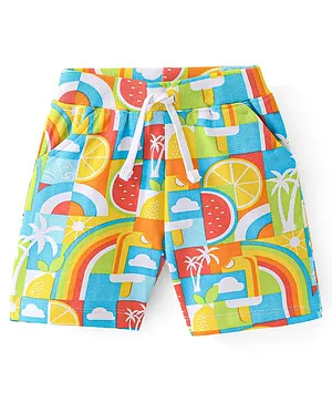 Babyhug Cotton Knit Mid Thigh Length Tropical Theme Printed Shorts - Multicolour