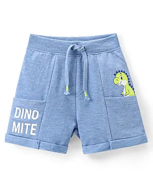 Babyhug Cotton Looper Knit Mid Thigh Dino Printed Shorts - Blue