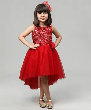 Toy Balloon Kids Sleeveless Sequin  Embellished High Low Dress -  Maroon