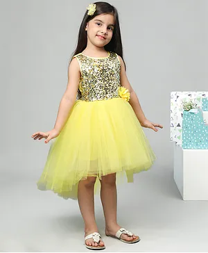 Toy Balloon Kids Sleeveless Sequin  Embellished High Low Dress -  Yellow