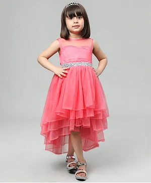 Toy Balloon Kids Sleeveless Sequin Band Embellished High Low Dress - Pink