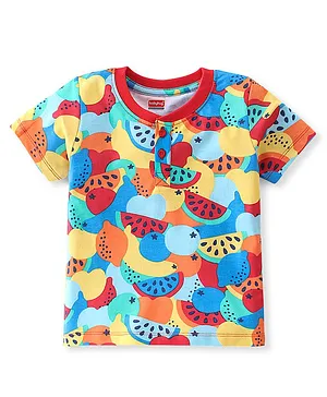 Babyhug 100% Cotton Knit Half Sleeves T-Shirt with Fruits Print - Multicolour