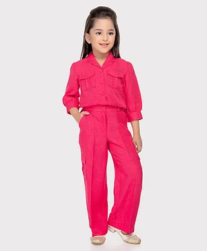 TINY BABY Three Fourth Sleeves Solid Top With Pant - Pink