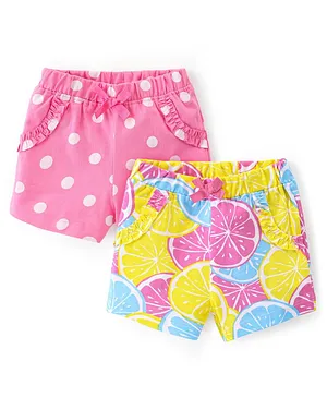 Babyhug Single Jersey Mid Thigh Length Shorts With Polka Dot Print Pack of 2- Multicolour