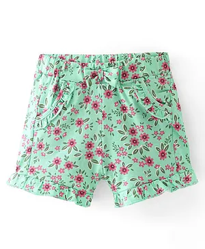 Babyhug Single Jersey Knit Mid Thigh Length Shorts Floral Print - Mint Green