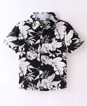 CrayonFlakes Half Sleeves Floral Printed Shirt - Black