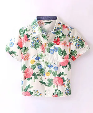 CrayonFlakes Half Sleeves Vintage Floral Printed Shirt - Off White