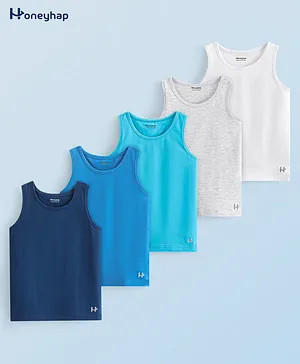 Honeyhap Premium Cotton Elastane Single Jersey Sleeveless Solid Colour Vests Pack Of 5 - Multicolour