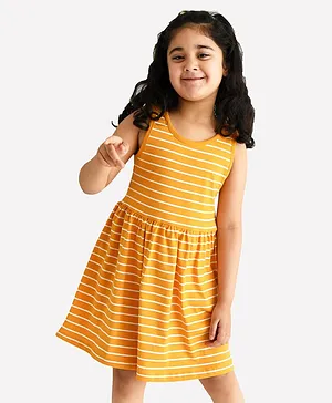 Campana  100% Cotton Jersey Sleeveless Striped Fit & Flared Dress - Yellow & White