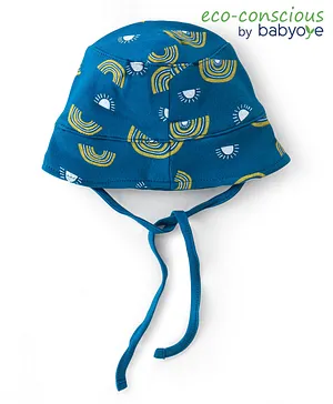 Babyoye 100% Oraganic Cotton with Eco Jiva Finish  Baby Cap with Knot Sun Print - Blue