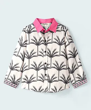 Hugsntugs Cotton Full Sleeves Palm Trees Printed Shirt Style Top - Off White
