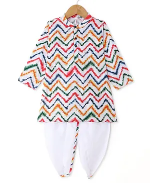Babyhug 100% Cotton Woven Full Sleeves Kurta & Dhoti Set With Chevron Print - Multicolor