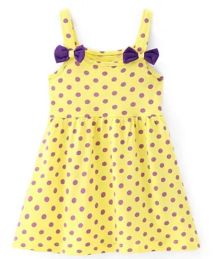 Babyhug 100% Cotton Single Jersey Knit Sleeveless Frock Polka Dot Print - Yellow