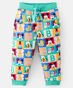 Babyhug Disney Cotton Looper Knit Full Length Lounge  Pant with Mickey Mouse Print - Multicolour