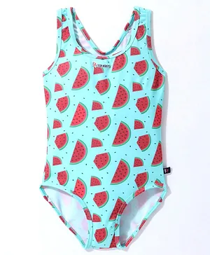 ROVARS V Cut Sleeveless Swimsuit  Watermelon Print -Blue