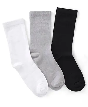 Honeyhap Premium  Cotton Bamboo Knit Below Knee Length Socks With Bio Finish  Solid Colour   Pack of 3  - Black White & Grey