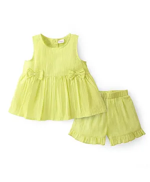 Babyhug 100% Cotton Woven Sleeveless Top & Shorts Solid Colour - Green