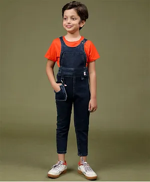 Tales & Stories  Sleeveless Solid Dungaree - Blue