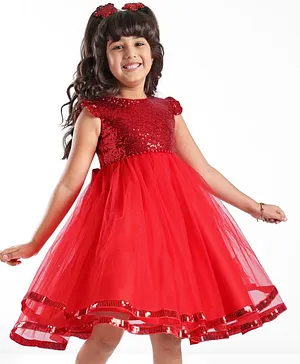 Mark & Mia Full Length Sleeveless with Sequins Detailing Frock- Red