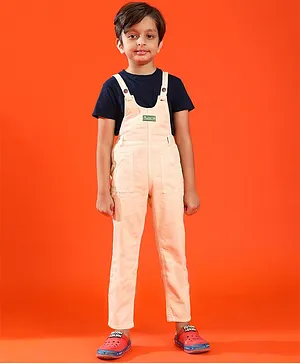 Tales & Stories 100% Cotton Sleeveless Solid Dungaree - Peach
