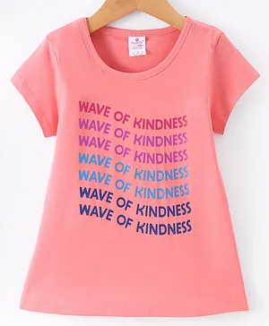 Smarty Girls Cotton Lycra Knit Half Sleeves Text Printed T-Shirt - Cherry Pink