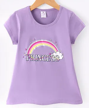 Smarty Girls Cotton Lycra Knit Half Sleeves Text Printed T-Shirt - Mauve
