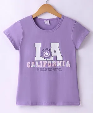 Smarty Girls Cotton Knit Half Sleeves T-Shirt Text Print - Purple