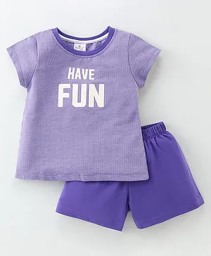 Smarty 100% Cotton Half Sleeves T-Shirt & Shorts Set Text Print - Purple