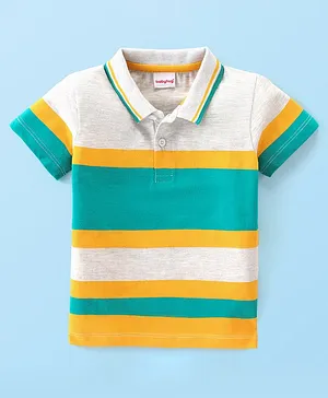 Babyhug 100% Cotton Knit Half Sleeves Striped Polo T-Shirt- Multicolor