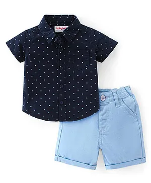 Babyhug 100% Cotton Knit Half Sleeves Shirt & Shorts With Abstract Print - Blue