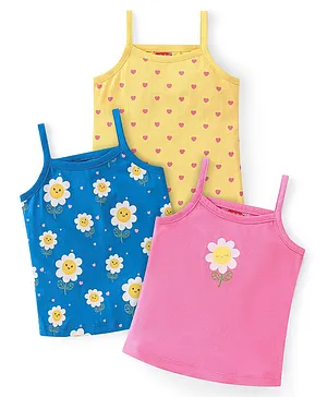 Babyhug 100% Cotton Knit Sleeveless Antibacterial Slips Floral Print Pack of 3 - Multicolor