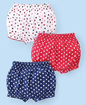 Babyhug 100% Cotton Knit Heart Printed Bloomers Pack of 3 - Multicolour