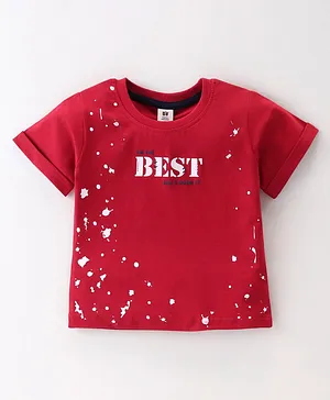 ToffyHouse 100% Cotton Half Sleeves Text Printed T-Shirt - Red