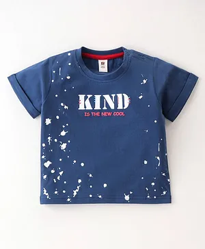 ToffyHouse 100% Cotton Half Sleeves Text Printed T-Shirt - Navy Blue