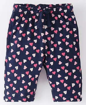 Doreme Single Jersey Knit Three Fourth Length  Pants Heart Print- Oxford Blue