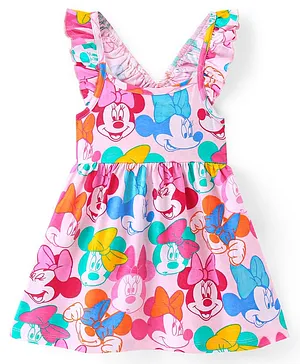 Babyhug Disney 100% Cotton Jersey Knit Frill Sleeves Frock & Minnie Mouse Graphics - Pink & Blue