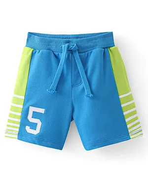 Babyhug Cotton Looper Knit Shorts Number Patch - Blue