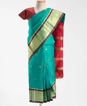 Bhartiya Paridhan Silk Saree With Half Sleeves Blouse - Rama Green