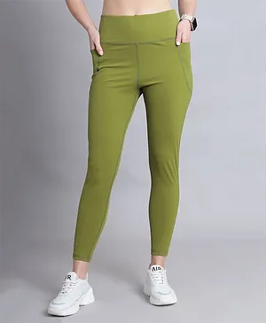 Zelena Solid High Waisted Postpartum Leggings - Olive Green