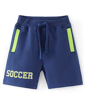 Babyhug Cotton Looper Knit Shorts Soccer Print - Navy Blue