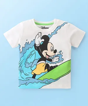 Babyhug Disney 100% Cotton Knit Half Sleeves T-Shirt Mickey Mouse Graphics - White