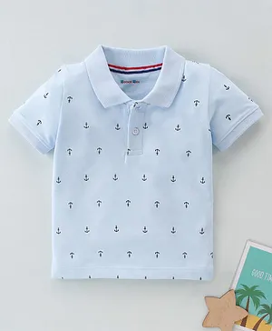 Kookie Kids Half Sleeves Polo T-Shirt Anchor Print - Blue