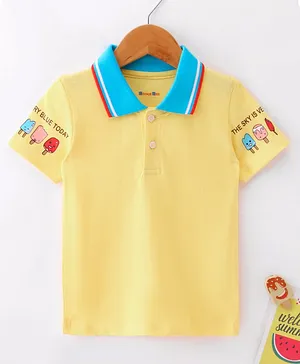Kookie Kids Half Sleeves Polo T-Shirt With Print & Tipping Collar Detailing -  Yellow