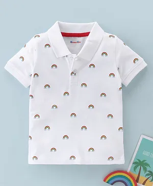 Kookie Kids Half Sleeves Polo T-Shirt Rainbow Print - White