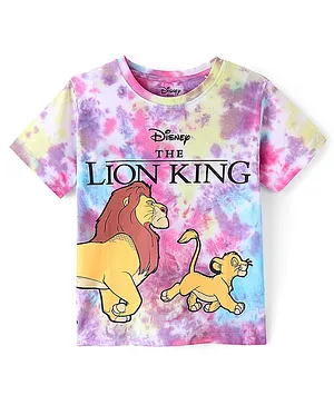 Pine Kids Disney Cotton Knit  Half Sleeves Tie & Dye T-Shirt with Lion King Graphics - Multicolour