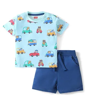 Babyhug Single Jersey Knit Half Sleeves T-Shirt & Shorts Set Car Theme  Blue