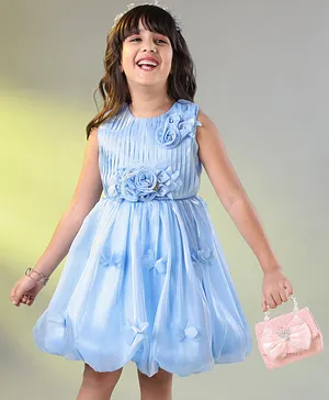 Mark & Mia Sleeveless Party Frock with Floral Applique - Blue