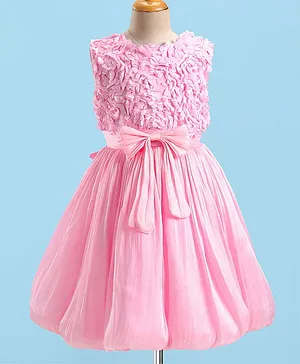 Mark & Mia Sleeveless Party Frock with Floral Embroidery  & Bow Applique  - Pink