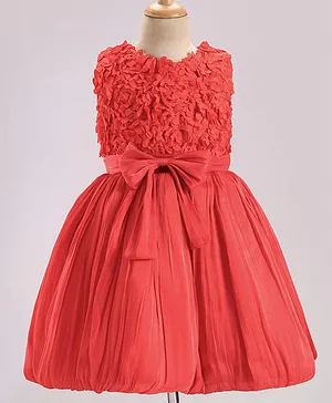 Mark & Mia Sleeveless Party Frock with Floral & Bow Applique  - Red