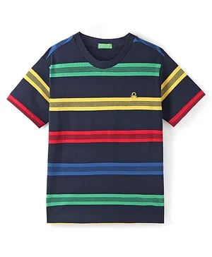 UCB Cotton Knit Half Sleeves Striped T-Shirt - Blue